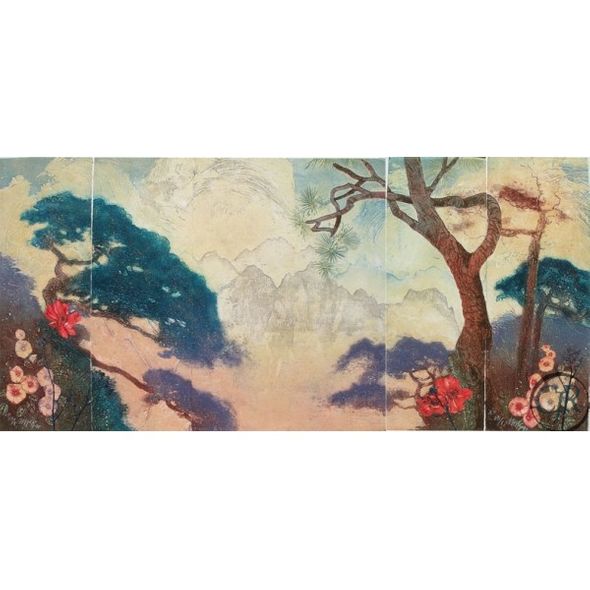 Mikulas Kravjansky Collograph Etching 6 panels; Hand Signed and Numbered: "Mountain Symphony Dawn"
