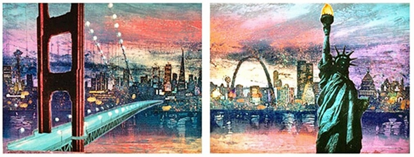 Mikulas Kravjansky Limited Edition Intaglio on Hand Made Paper: "AMERICAN THE BEAUTIFUL"