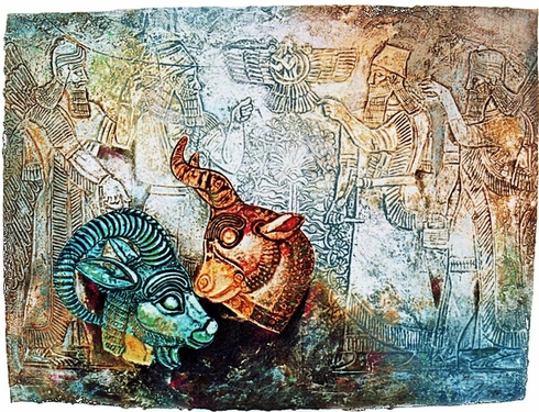 Mikulas Kravjansky Limited Edition Intaglio on Hand Made Paper: "SYMBOLS OF THE BEGINNING"