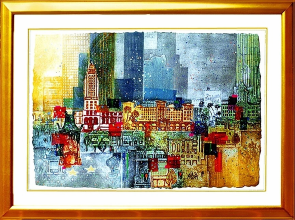 Mikulas Kravjansky Limited Edition Intaglio on Hand Made Paper with Metallic Inlays: "RODEO DRIVE 'DAY'"