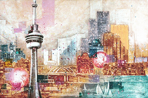 Mikulas Kravjansky Limited Edition Intaglio on Hand Made Paper with Metallic Inlays: "TORONTO" Mikulas Kravjansky Limited Edition Intaglio on Hand Made Paper with Metallic Inlays: "TORONTO"