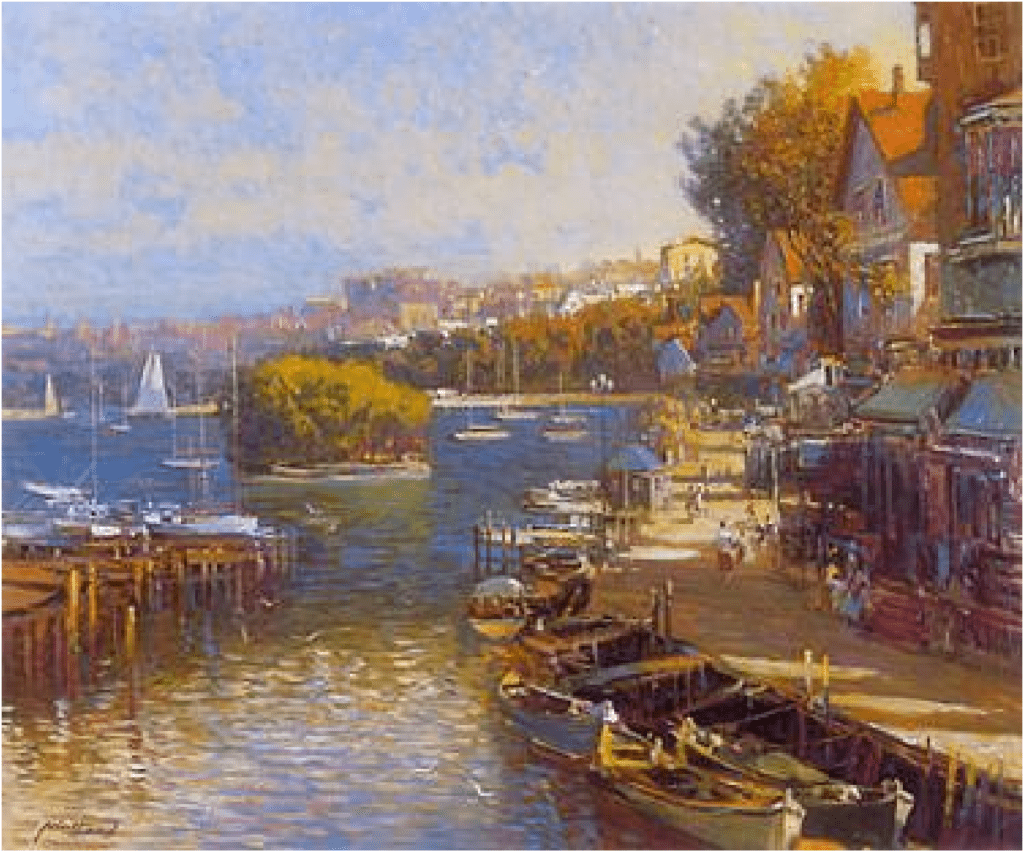 Ming Feng Artist Signed Limited Edition Serigraph on paper:"Bayside Village"