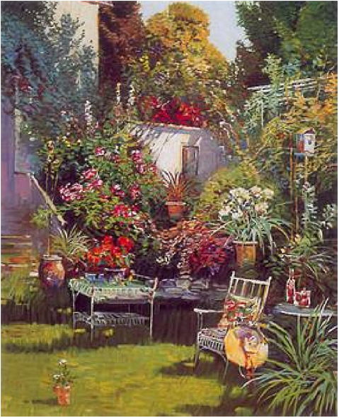 Ming Feng Artist Signed Limited Edition Serigraph on paper:"Retreat In Bloom"