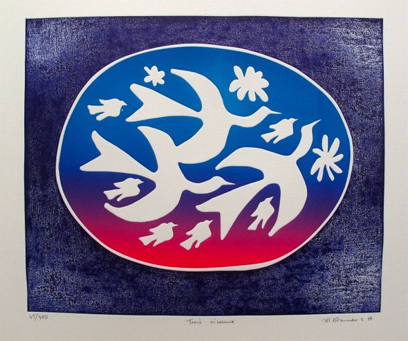 Mireille Kramer Hand Signed Limited Edition Etching:"Trois Oiseaux"