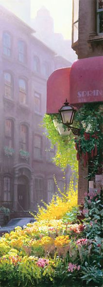 Mo DaFeng Hand Signed and Numbered Limited Edition Canvas Giclee:"Corner Flower Market"