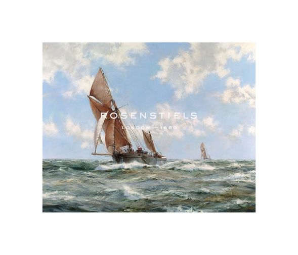 Montague Dawson Hand Numbered Limited Edition Print on Paper :"A Stiff Breeze – Thames Barges"