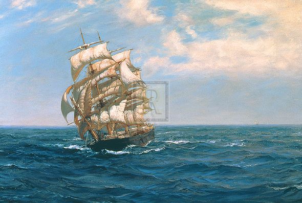 Montague Dawson Hand Numbered Limited Edition Print on Paper :"Good Weather - The 'Huguenot'"