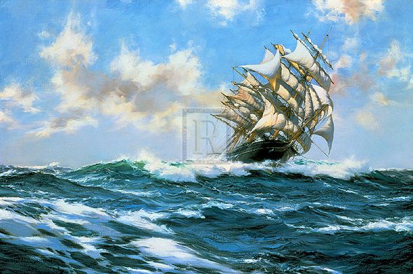 Montague Dawson Hand Numbered Limited Edition Print on Paper :"Sun-Flecked Foam - The 'Barnabas Webb'"