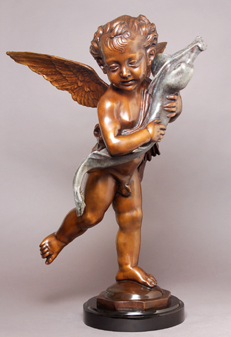 Moreau Handcrafted Solid Bronze Sculpture:"Cherub and Dolphin" Moreau Handcrafted Solid Bronze Sculpture:"Cherub and Dolphin"