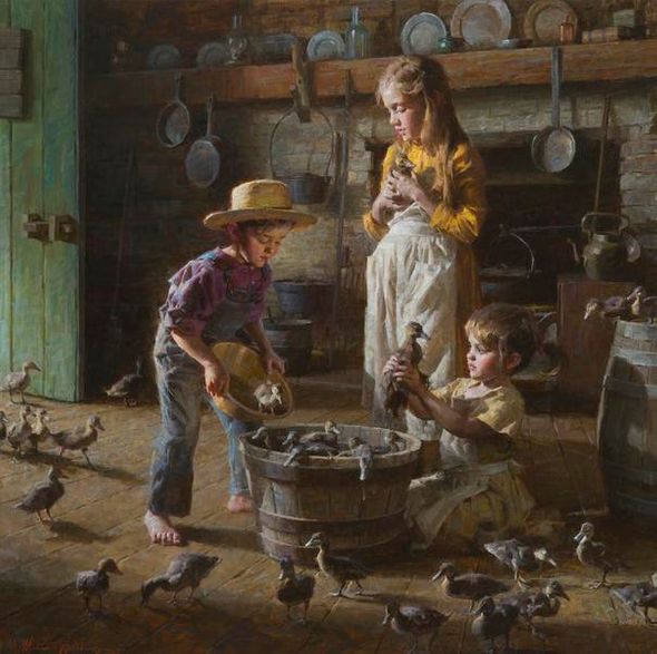 Morgan Weistling Artist Signed and Numbered Limited Edition Canvas Giclee:"The Ducklings"