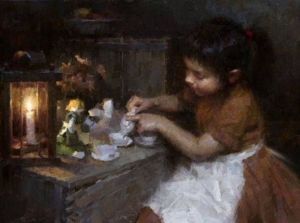 Morgan Weistling Artist Proof Limited Edition Canvas Giclee:"Sienna's Tea"