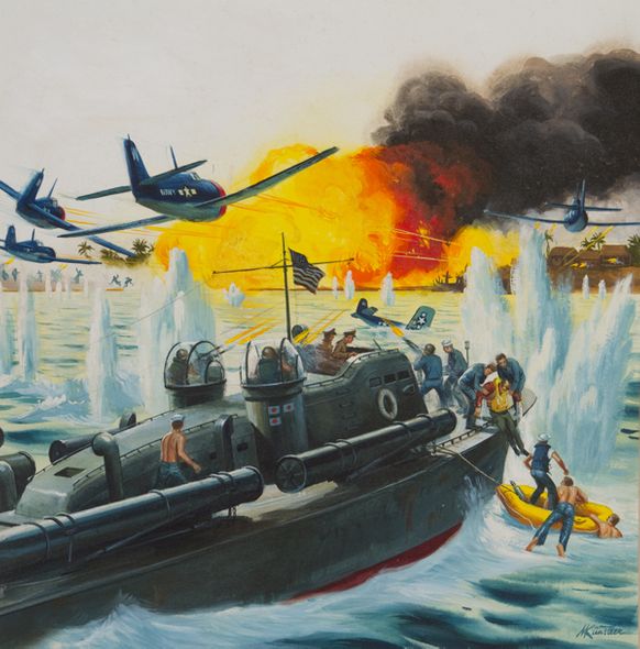Mort Künstler Hand Signed and Numbered Limited Edition Canvas Giclee:"Use the Whole Damn Fleet, But Save Ensign Thompson…"