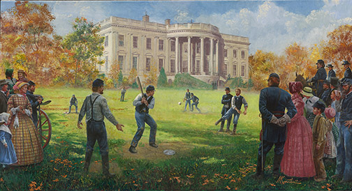 Mort Künstler Hand Signed and Numbered Limited Edition Giclee:"The National Game (White House 1862)"