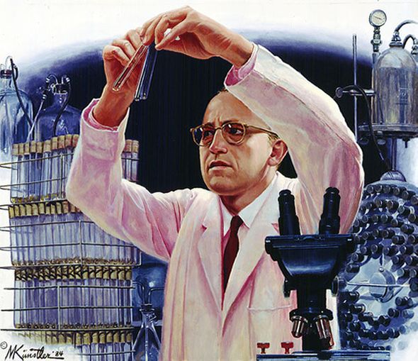 Mort Kunstler Hand Signed and Numbered Limited Edition Giclee Canvas:"Jonas Salk's Polio Vaccine"