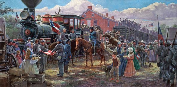 Mort Kunstler Hand Signed and Numbered Limited Edition Print:"Victory Rode the Rails"