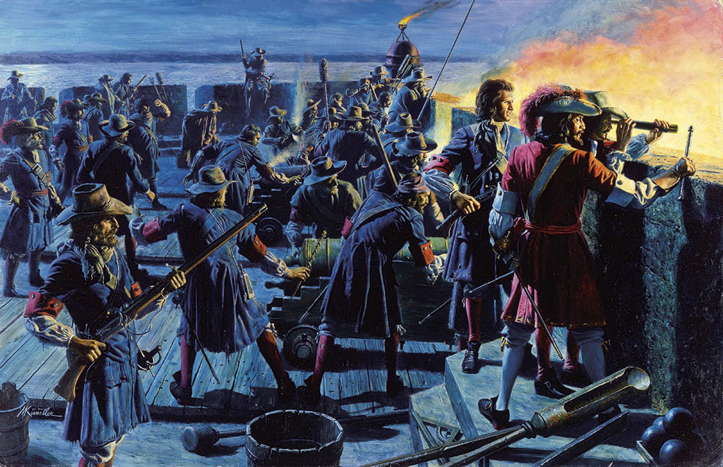 Mort Kunstler Handsigned and Numbered Limited Edition Giclee on Canvas:"Battle for St. Augustine, 1702"