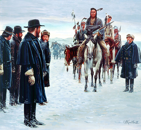 Mort Kunstler Handsigned and Numbered Limited Edition Giclee on Canvas:"Chief Joseph Surrenders"