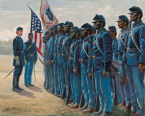 Mort Kunstler Handsigned and Numbered Limited Edition Giclee on Canvas:"Col. Robert Shaw and the 54th Massachusetts"