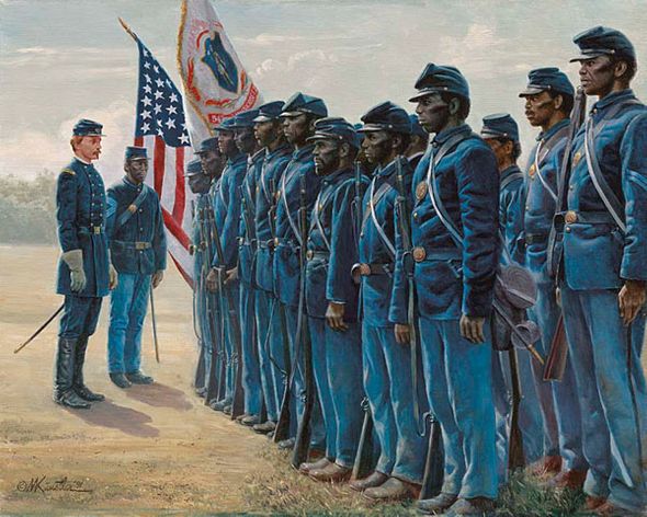 Mort Kunstler Handsigned and Numbered Limited Edition Giclee on Canvas:"Col. Robert Shaw and the 54th Massachusetts"