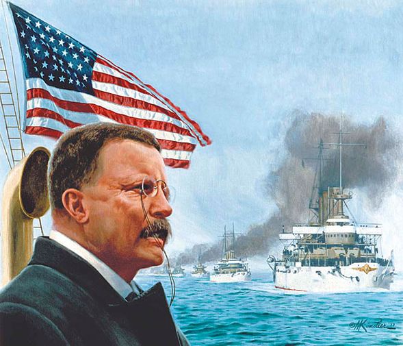 Mort Kunstler Handsigned and Numbered Limited Edition Giclee on Canvas:"Great White Fleet Sails, The"