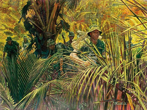 Mort Kunstler Handsigned and Numbered Limited Edition Giclee on Canvas:"Indiana Rangers: The Army Guard in Vietnam"