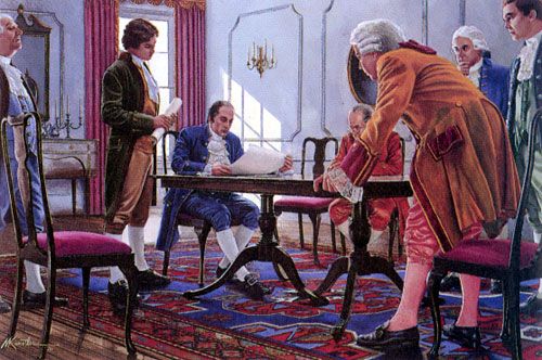 Mort Kunstler Handsigned and Numbered Limited Edition Giclee on Canvas:"Negotiating the Jay Treaty"