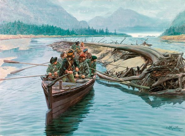 Mort Kunstler Handsigned and Numbered Limited Edition Giclee on Canvas:"Rogers' Rangers on Lake Champlain"