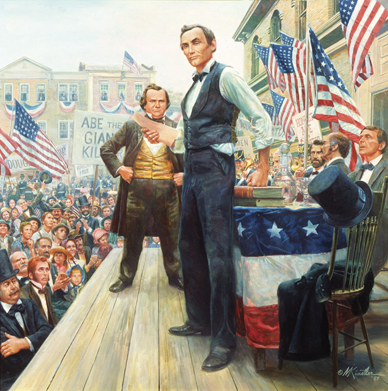 Mort Kunstler Handsigned and Numbered Limited Edition Giclee on Canvas:"The Lincoln-Douglas Debates"