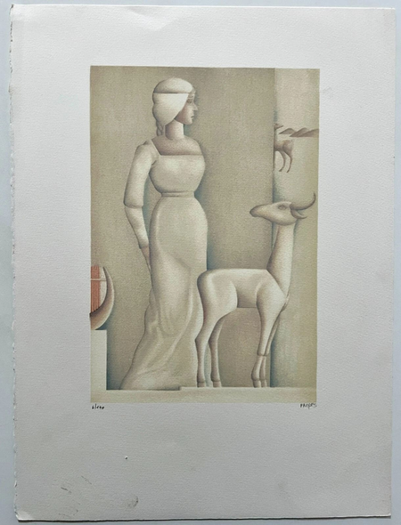 Moshe Propes Signed Numbered Lithograph: "A Woman and a Deer"