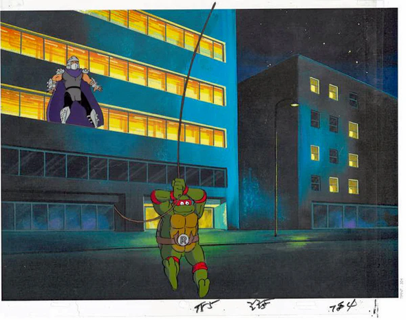 Teenage Mutant Ninja Turtles Hand Painted Production Cel with Background: "Teenage Mutant Ninja Turtles"