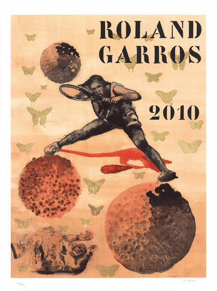 Nalini Malani Rare Vintage Artist Signed Offset Lithograph: "Roland Garros French Open-SIGNED"