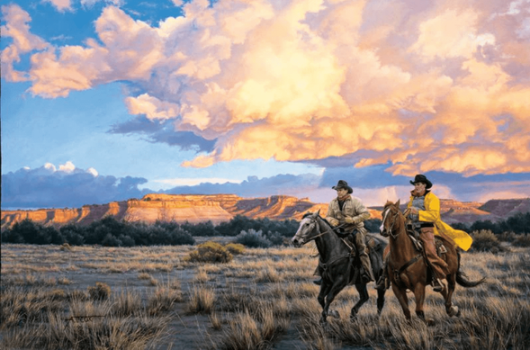 Tim Cox Artist Signed Canvas:"Racing Sundown"