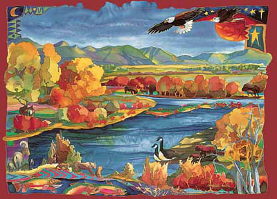 Nancy Dunlop Cawdrey Handsigned and Numbered Limited Edition Giclee on Canvas :"Madision River Autumn"