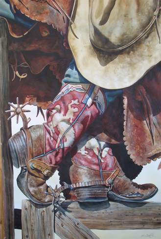 Nelson Boren Handsigned and Numbered Limited Edition Giclee on Paper:"Old Wyoming Boots"