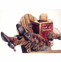Nelson Boren Handsigned and Numbered Limited Edition Giclee on Paper:"Scripture Study on the Ranch"