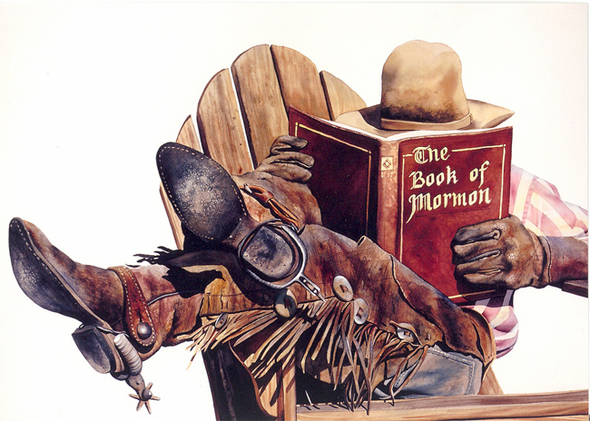 Nelson Boren Handsigned and Numbered Limited Edition Giclee on Paper:"Scripture Study on the Ranch"