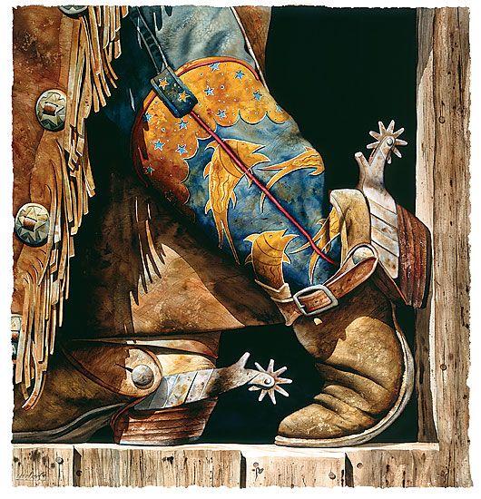 Nelson Boren Handsigned & Numbered Limited Edition Giclee on Paper:"Cowboy Fishin' Boots"
