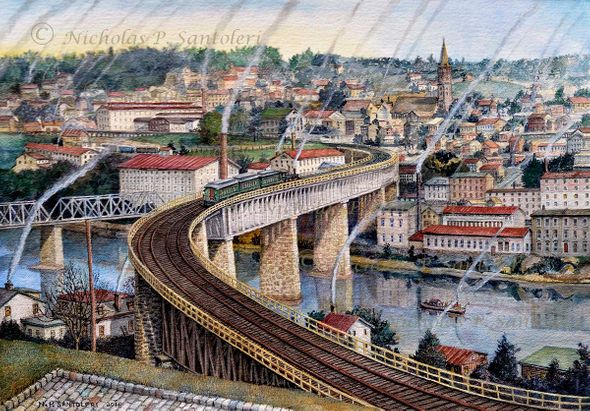 Nicholas P. Santoleri Hand Signed and Numbered Limited Edition Print:"The S-Bridge to Manayunk (Circa 1918)"