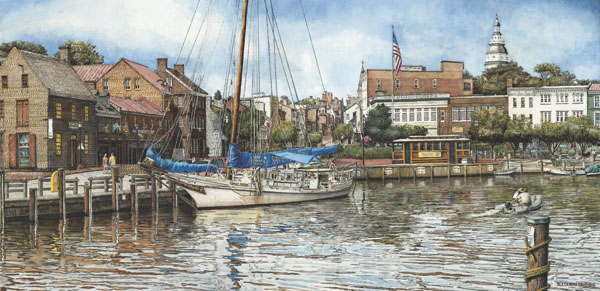 Nicholas P. Santoleri Limited Edition Artist Proof Paper Lithograph: "Annapolis City Dock "