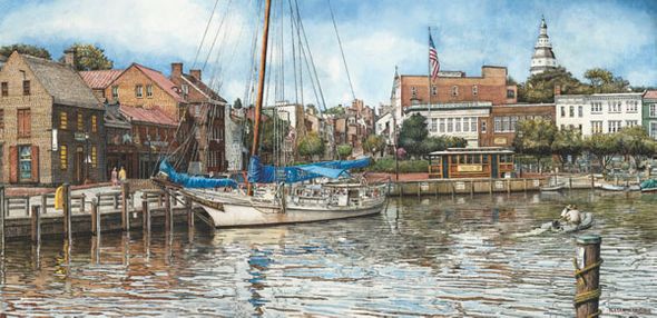 Nicholas P. Santoleri Limited Edition Artist Proof Paper Lithograph: "Annapolis City Dock "
