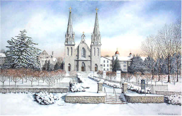 Nicholas P. Santoleri Limited Edition Artist Remarqued Print:"The Church at Villanova University"