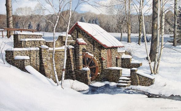 Nicholas P. Santoleri Limited Edition Paper Lithographs : " Eastern Waterwheel "