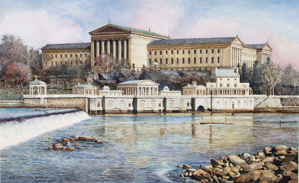 Nicholas P. Santoleri Limited Edition Paper Lithographs : " Philadelphia Waterworks "