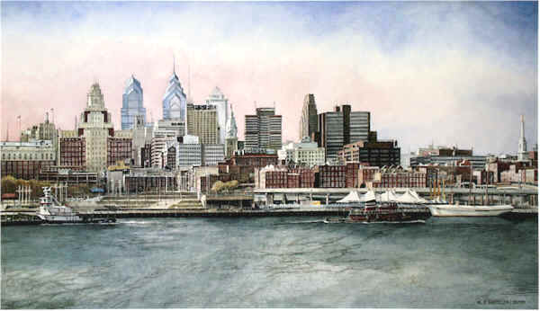 Nicholas P. Santoleri Limited Edition w/ Original Artist Remarque:"Philadelphia Skyline"