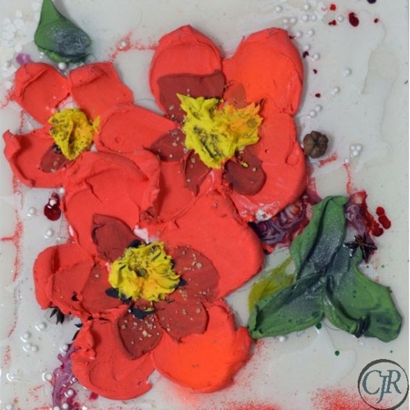 Nicoletta Belletti Acrylic with Resin on Board; Hand Signed: "Coral Red Flowers"