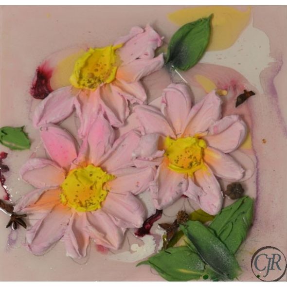 Nicoletta Belletti Acrylic with Resin on Board; Hand Signed: "Pink Flowers"