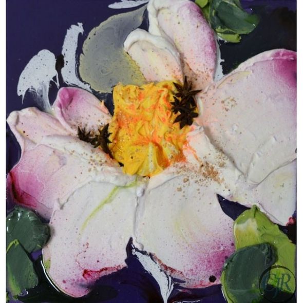 Nicoletta Belletti Acrylic with Resin on Board; Hand Signed: "White and Yellow Flower"