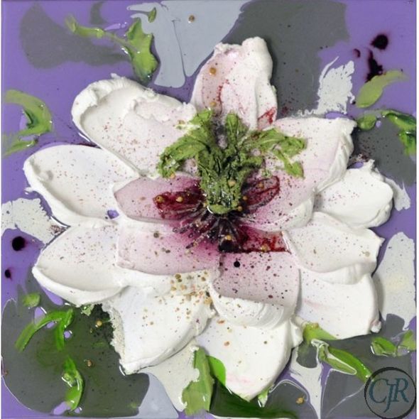 Nicoletta Belletti Acrylic with Resin on Board; Hand Signed: "White Flower with Purple"