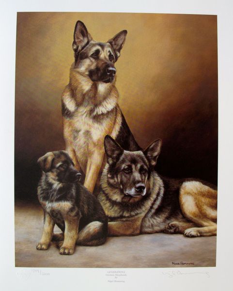 Nigel Hemming Hand Signed Limited Edition Lithograph:"Generations German Shepherds"