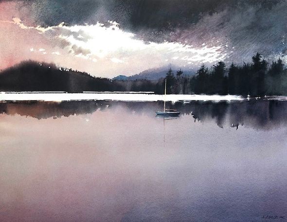 Nita Engle Signed by the Artist Limited Edition Paper Lithograph:"Silver Water Mooring"